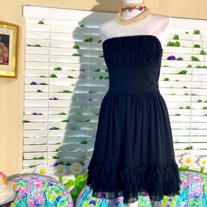Kensie Girl little black strapless chiffon dress with ruffles